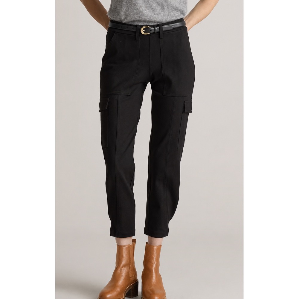 Quince Ultra-Stretch Ponte Cargo Pants Size Medium Black Utility Workwear Casual
